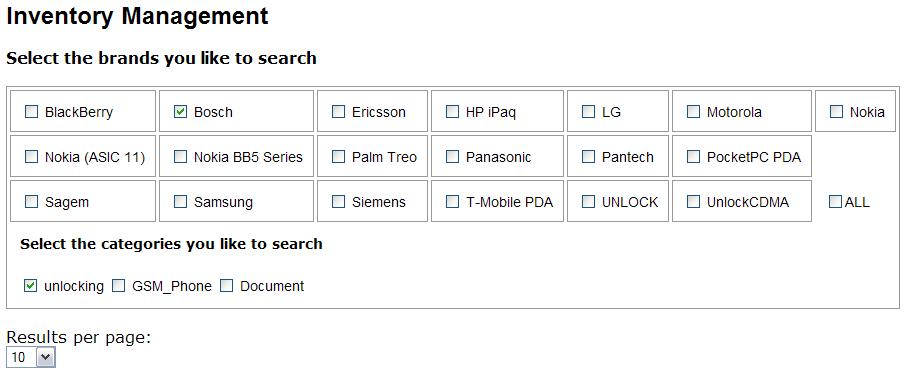 Automatically generated inventory search form
